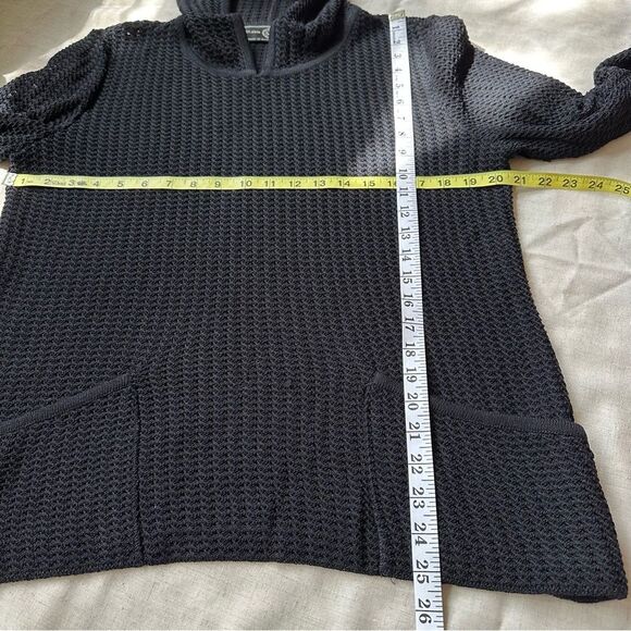 ST. JOHN Sport Black Open Waffle Knit Hooded Pullover M/L Athletic Resort Goth - Picture 9 of 12
